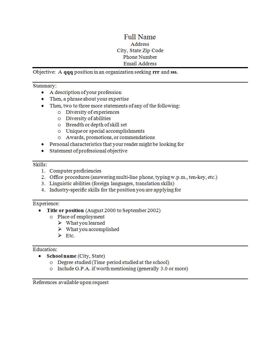 simple resume template resume format pdf download free