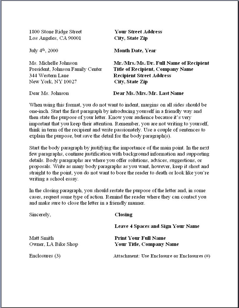 Business Letter Format Formal Writing Sample Template Layout